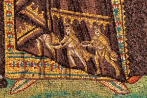 The three Magi in the lower fold of Empress Theodora's gown. Church of San Apollinare, Ravenna.Source: Opera di Religione della Diocesi di Ravenna 