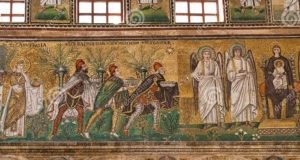 San Apolinar in classe, Rávena (Italia): Mosaico de la Adoración de los Magos.