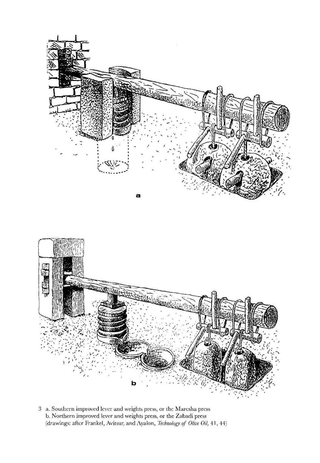 The press at Maresa. Drawing: Rafael Frankel, “Introduction” in Etan Ayalon, Rafael Frankel, Amos Kloner (eds.), Oil and Wine Presses in Israel from the Hellenistic, Roman and Byzantine Periods, BAR (2009), p. 16.