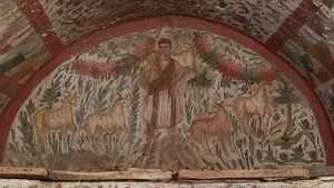 A fresco dating from the third century CE depicting Jesus, which was discovered in Iznik (Handout/Turkish Culture and Tourism -Ministry)- El Buen Pastor